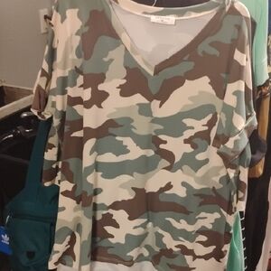 Zenana Outfitters Camouflage V-Neck Top